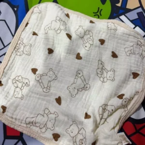 ผ้าเช็ดหน้า4 ชั้น ลายหมีหัวใจ ขนาด25x25cmผ้าเช็ดปาก เนื้อผ้านุ่ม